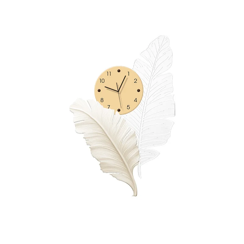 Cream wind feather clock decoration painting, background wall ambient light luminous wall clock wall light