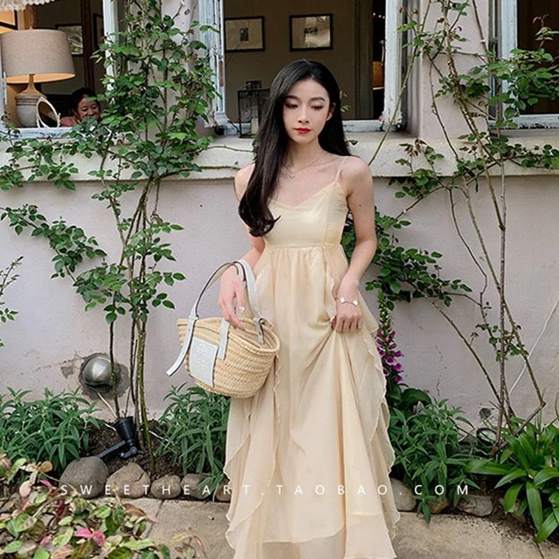 2025 verão 2 pçs sexy cinta de espaguete fairycore irregular em camadas vestido para mulheres coreano fino ajuste e emagrecimento temperamento vestido