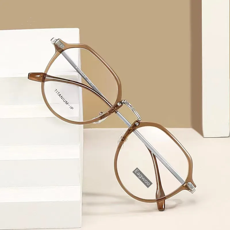 TR Frame Titanium Temple Eyeglasses Designed Full Rim Square Spectacle Vintage Style Fashion Big Nose Suitable 21mm bridge