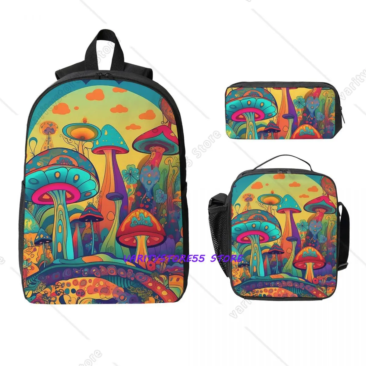 

Other Trippy Mushroom Backpack Boys Girls BookBag School Bag Computer Shoulder Bags 3ps Insulated Lunch Bag Pencil Case