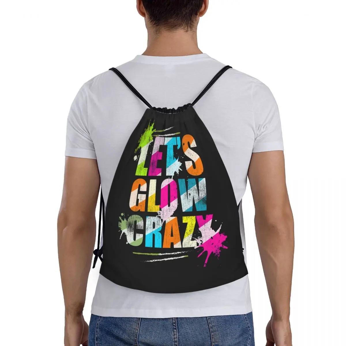 

Let's Glow Crazy Neon Party Light Rave Backpacks Portable Drawstring Bags Sports Bag Book Bags for Man Woman School