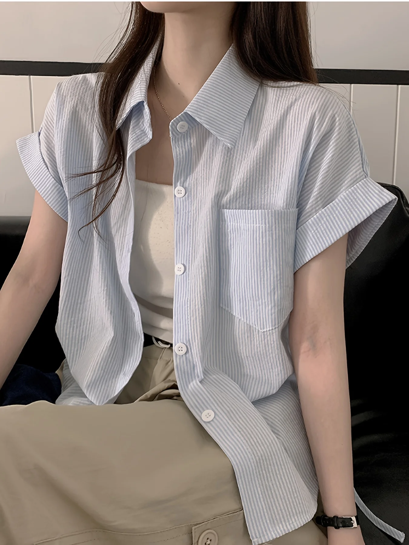 قميص نسائي كاجوال للركاب، قميص بوهيمي بأكمام طويلة وطبعة هندسية #5