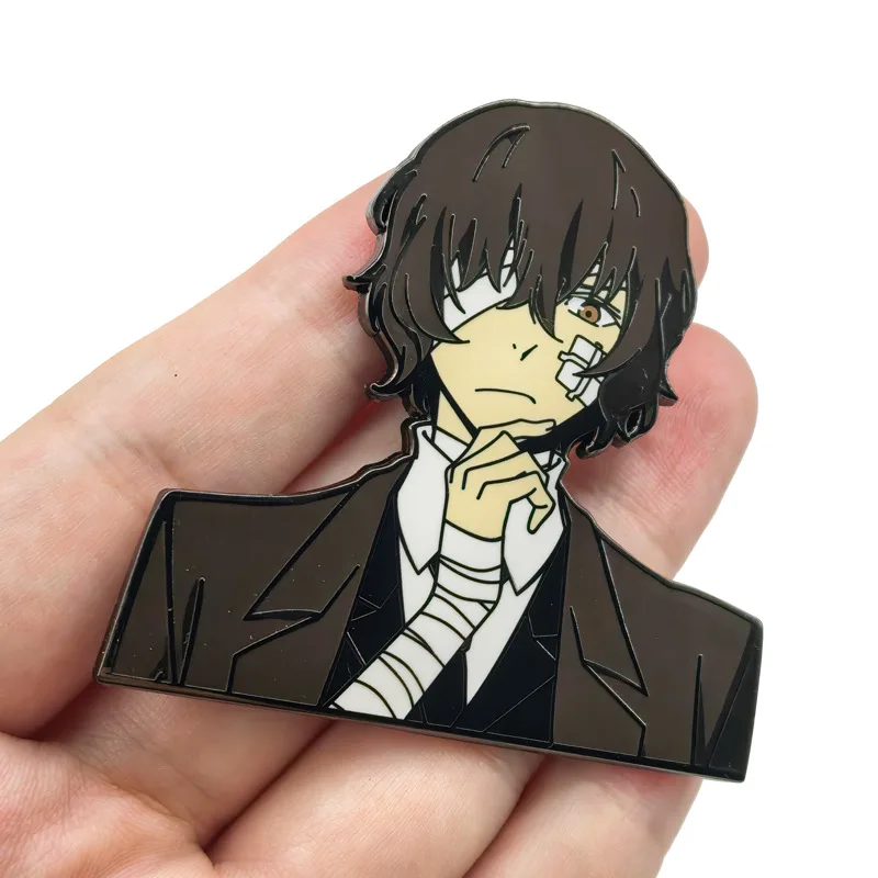 Anime Bungo Stray Dogs Pins Dazai Osamu Nakahara Chuuya Metal Badges Brooches for Bag Backpack Clothing Lapel ACG Cosplay Decor