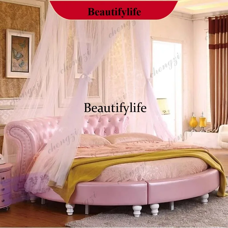 F181 Australia Frame Double Bed Set Mattress Insert Upholstered Bedroom Double Bed Home Luxury Round Camas De Dormitorio Furnitu