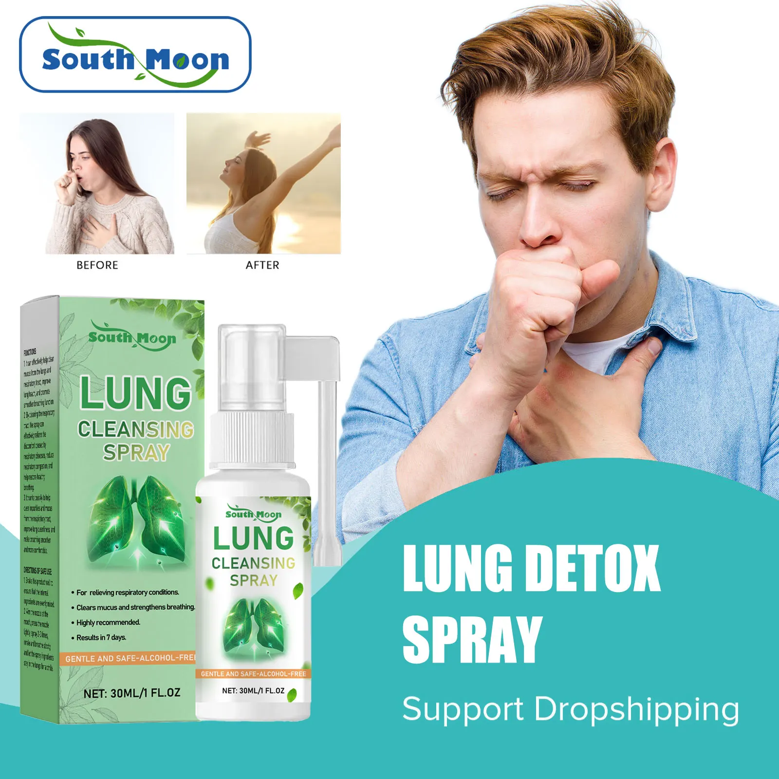 Lung Cleansing Spray Improve Nasal Breathing Throat Sore Inflammation Therapy Relieve Respiratory Discomfort Lung Support Care