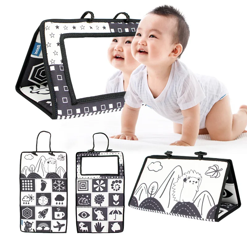 Black and White Newborn Mirror Toys Baby Tummy Time for Babies Montessori Development Crawl High Contrast Activity Sensory Toy