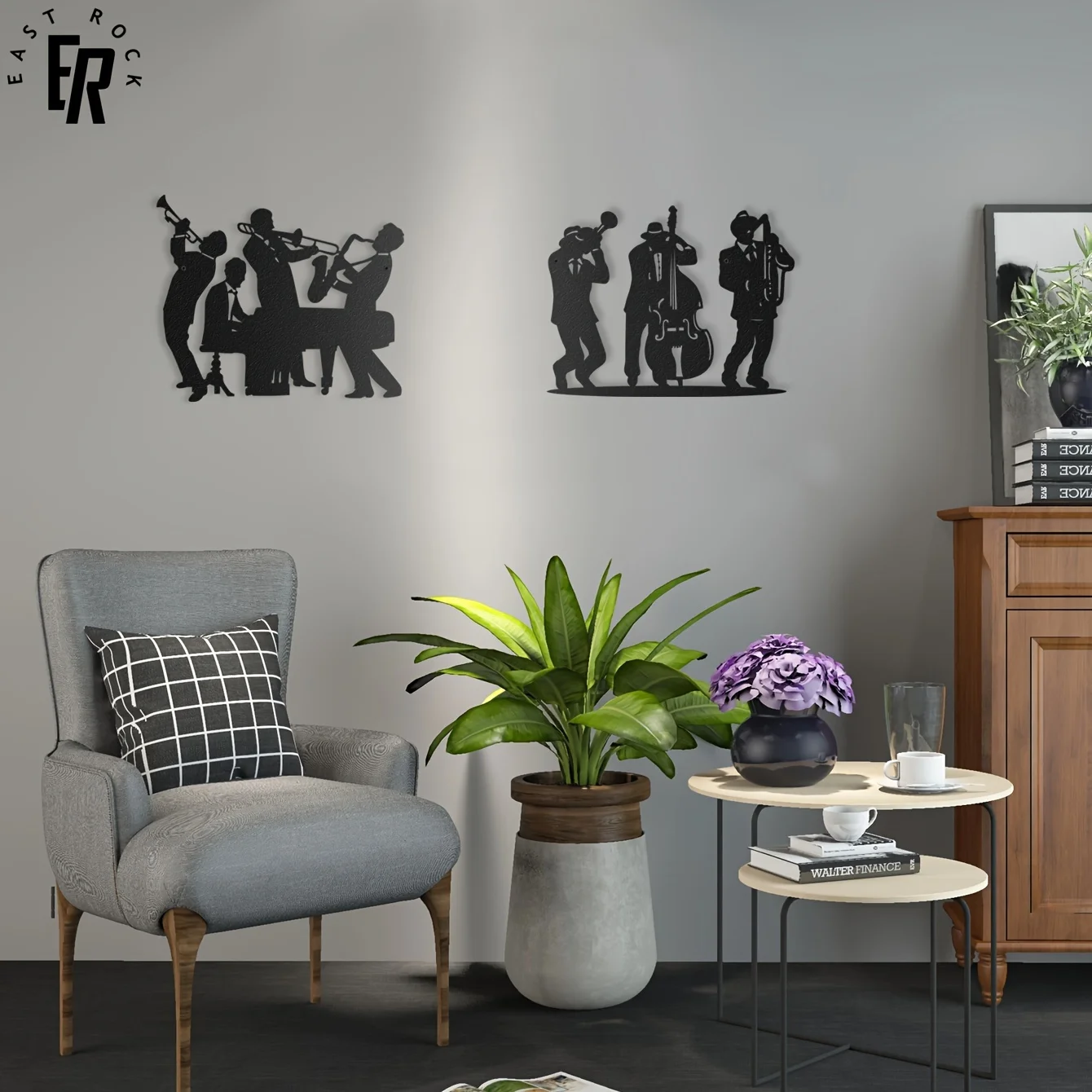 

Metal Musician Silhouette Wall Decor | Jazz Band Hanging Art | Indoor Home and Garden Wall Decoration | Musical Instrument Style Metal Crafts | Gifts for Music Lovers | Gifts for Moving into a New Home | Decoration of the Music School | Decoration of a Ca