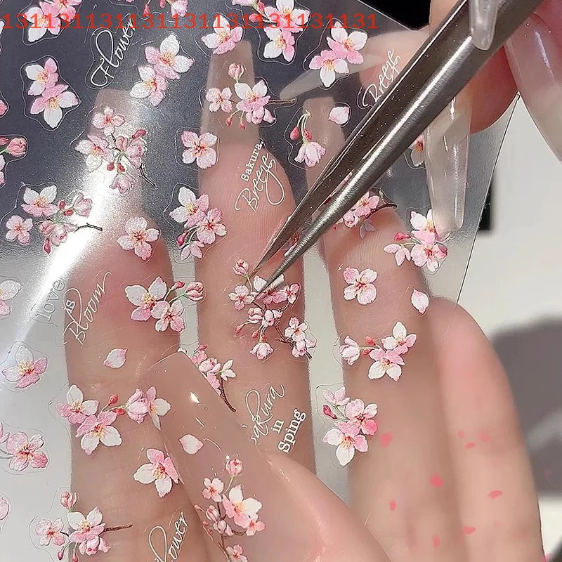 1 قطعة ذاتية اللصق مسمار الفن الديكور الصحافة على الزهور ملصقات ل مانيكير الديكور 5D لينة الإغاثة ساكورا مسمار ملصقات #1