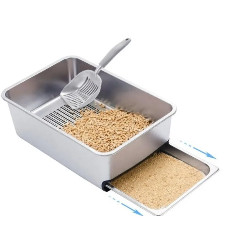 Bandeja arena acero inoxidable para gatos grandes – Antisalpicaduras - imagen 2