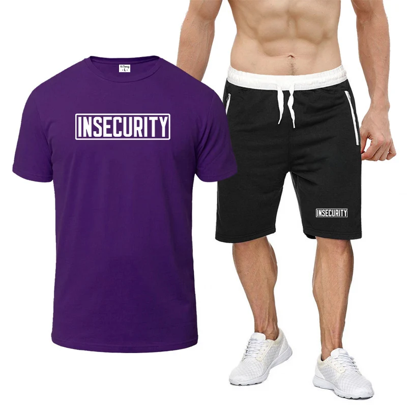 

Insecurity Summer Men's Fashion Simple Fitness Two-piece Fashion Short Sleeve and Shorts Sets Size Casual Sportswear Men's Suit