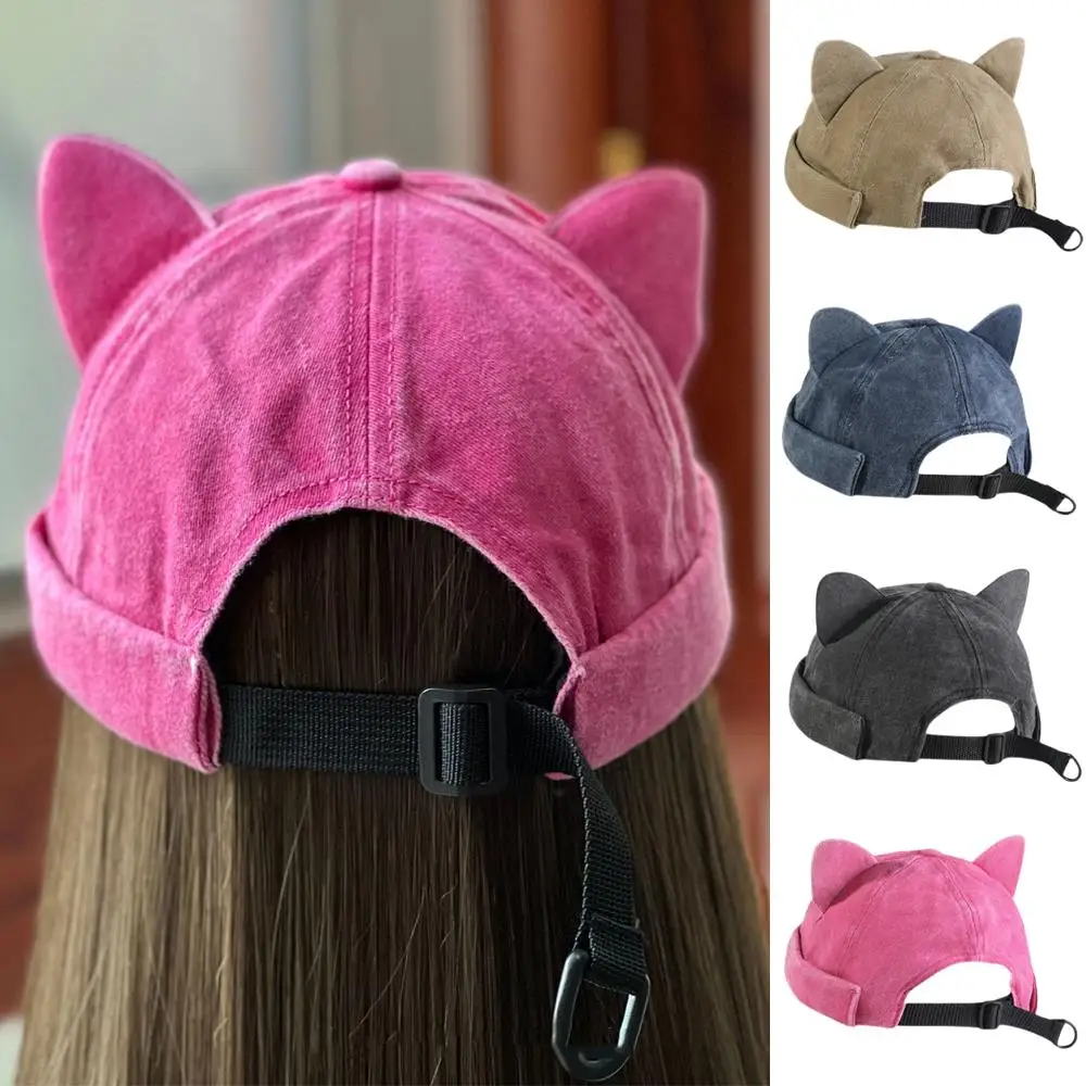 

Cute Sweet Cat Ears Brimless Hat Personality Casual Solid Color Beanie Hat Cotton Breathable Skullies Cap Unisex Beanie Cap Hot