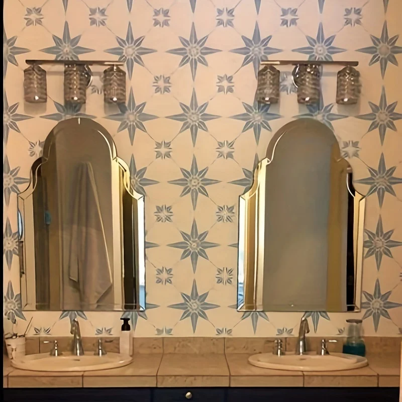 2pcs 스타 나침반 벽 장식 스텐실 |   재사용 가능 |   DIY 에어브러시 페인팅 |   해상 빈티지 스타일 |   바닥 타일 템플릿