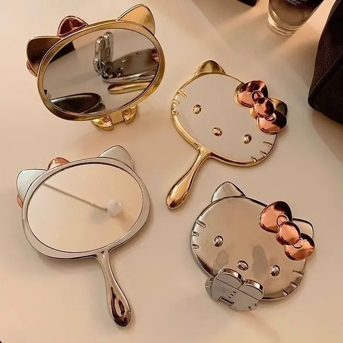 Hello Kitty Anime 3D portátil nuevo estilo princesa de gama alta exquisito gatito Kt gato maquillaje espejo de mano espejo portátil al aire libre