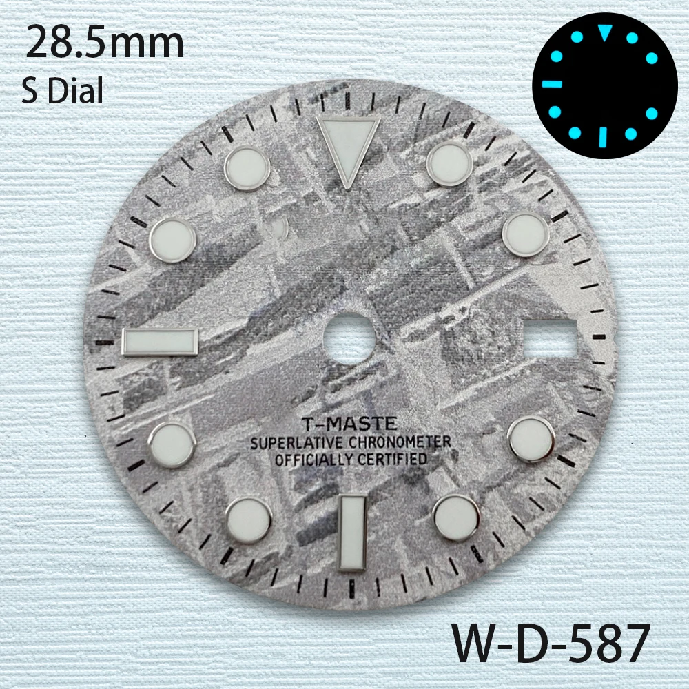 28.5mm S Logo Meteorite GMT Dial Fit NH34 Movement Ice Blue Luminous Sunray High-Quality Watch Modification Accessories