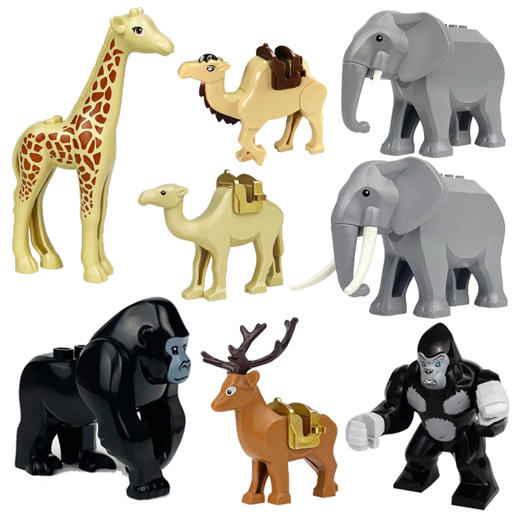 City Animal Zoo Farm MOC Building Block Pig Chicken Sheep Crocodiles Panda Dolphin Elephant Gorilla Fruit Eagle Bricks Toys A012