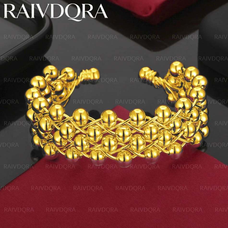 Bracelet ouvert à perles rondes plaqué or 18 carats pour femmes, bijoux à la mode, accessoires de fête classiques, cadeau