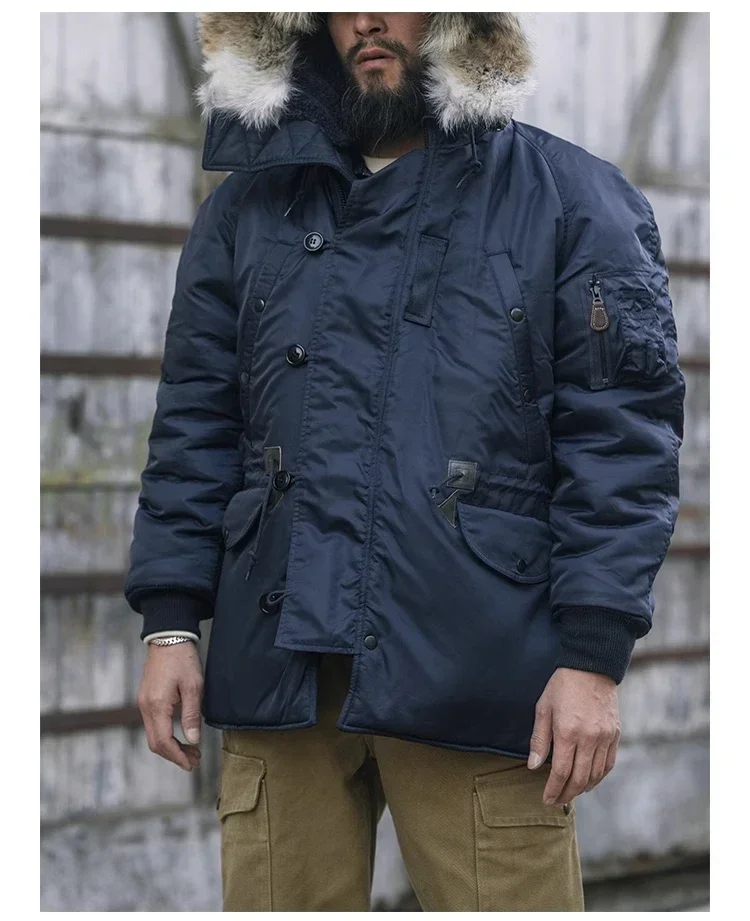 

Rugged Bronson Type N-3A Snorkel Parka Winter Men's Real Fur Collar Long Bomber Jacket Blue N3B