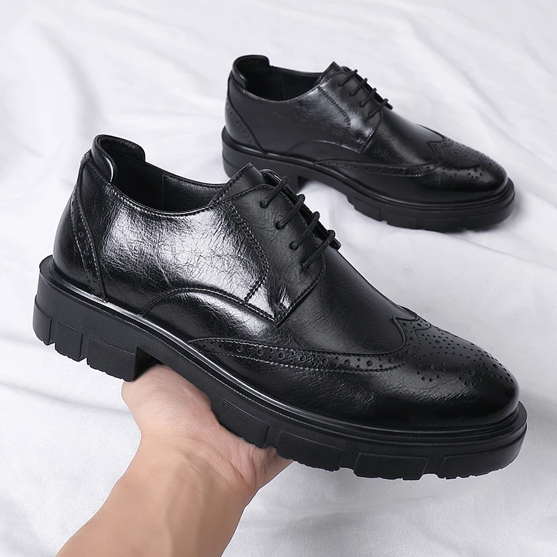 Homens brogue altura aumentada vestido sapatos cavalheiro terno elevador sapatos oxford calcanhar invisível 4/7/9cm plataforma de casamento homem