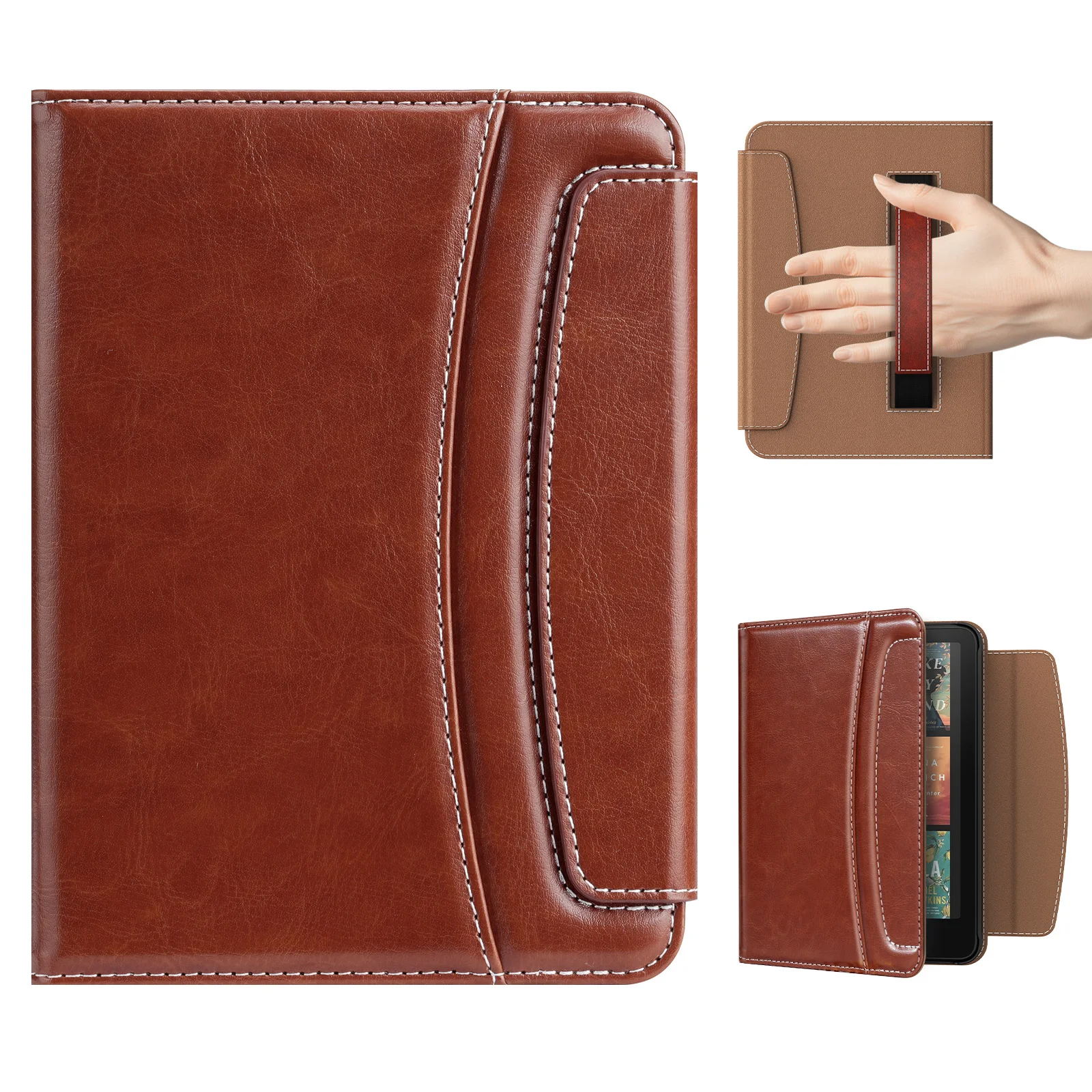 

Leather Case with Hand Strap for 7" Kindle Paperwhite (12th Gen-2024) and Kindle Colorsoft 2024&2025 Magentic Clasp Case