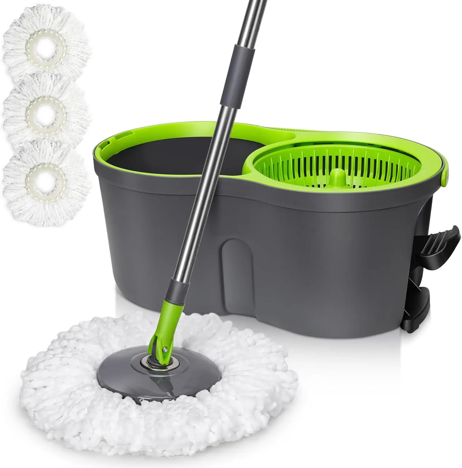 

360° Spinning Mop and Bucket Set with Wringer, Adjustable Handle, 3 Microfiber Pads for Home and Office Floor Cleaning