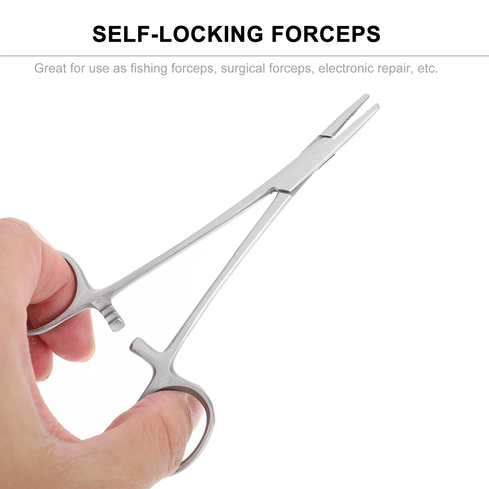 Penjepit Kail Pancing Lurus Forcep Perak Stainless Steel Self-Locking Forceps