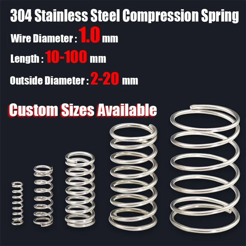 1mm Dia 304 Stainless Steel Compression Spring,10-100mm Length,High Strength Shock Absorption & Rebound (Custom Sizes Available)