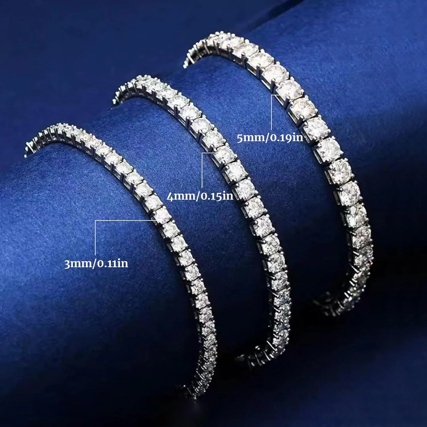 MooSuun 3mm--6.5mm Moissanite Diamond Tennis Bracelet for Women Men Luxury Fine Jewelry Pass Test S925 Sterling Silver
