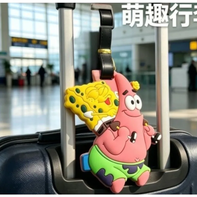 Cute Anime SpongeBob & Patrick Star PVC Luggage Tag for Suitcase Travel with Anti-lost Durable Label Collectible Figures Toys view 4