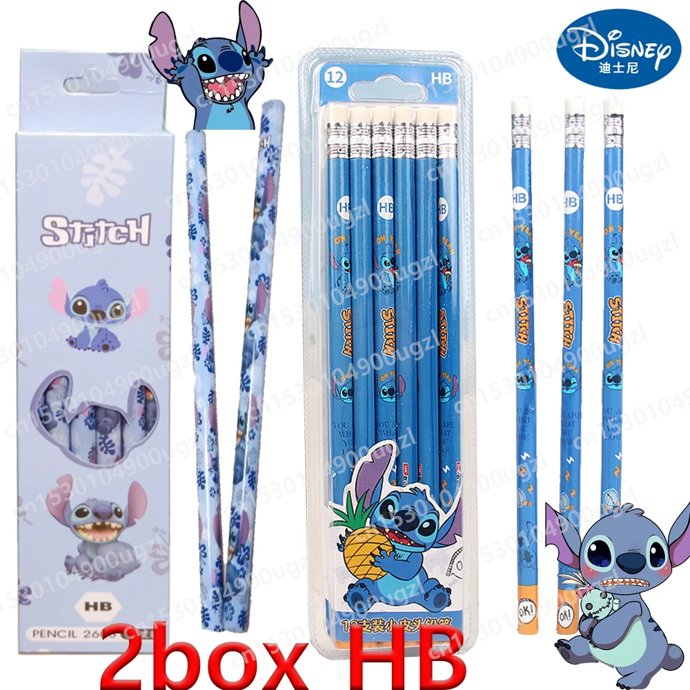 

2box/24pcs Disney Stitch Anime Wooden Pencil Hb Pencil Crayon Children Rubber School Supplies Pencil Sharpener Birthday Gift