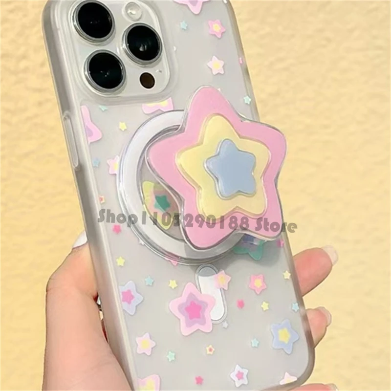 Coreano bonito macaron cor estrela suporte magnético aperto tok griptok suporte do telefone para iphone para pad magsafe smart tok