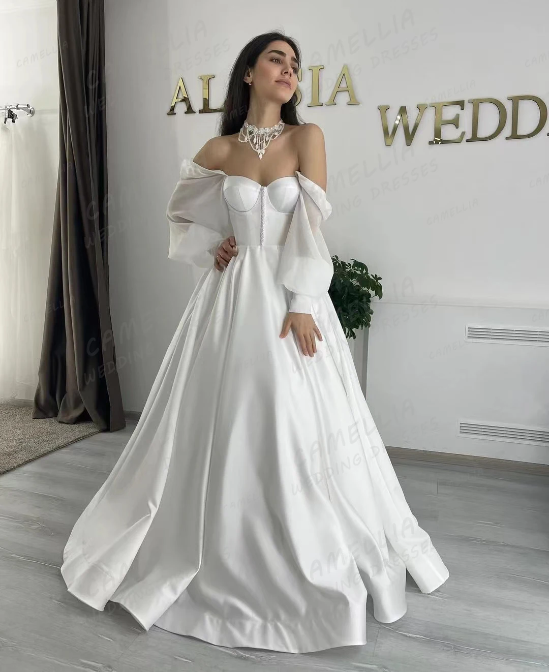 Elegant A Line Wedding Dresses Women's Sexy Sweetheart Bridal Gowns Long Puff Sleeve Formal Party Robe De Mariée Vestidos 2024