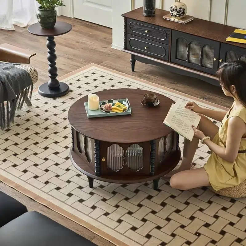 طاولة القهوة المصنوعة من الخشب الصلب باللون البني، طاولة القهوة الفاخرة الريفية، أثاث غرفة المعيشة لصالون Meuble البسيط