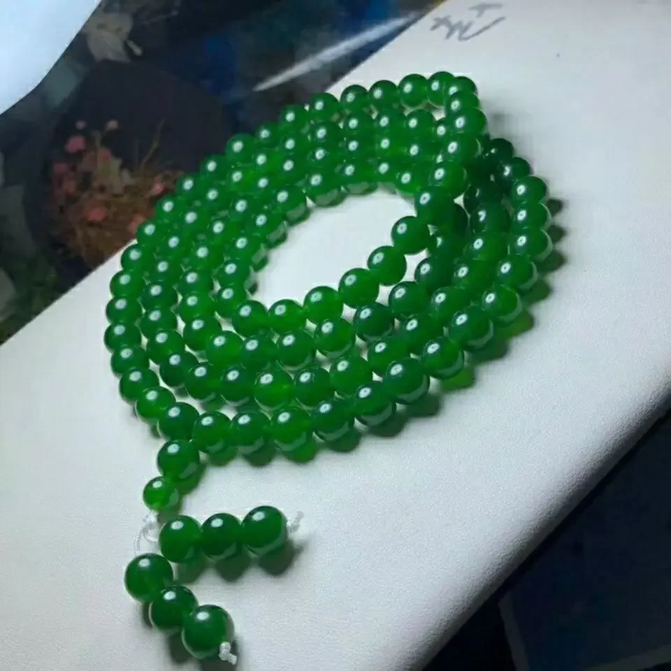 

Браслет из натуральной яшмы Синьцзян, 108 шпинатов, зеленая цепочка для свитера, подарок для старшего возраста, женское ожерелье для детей от 50 до 60 лет