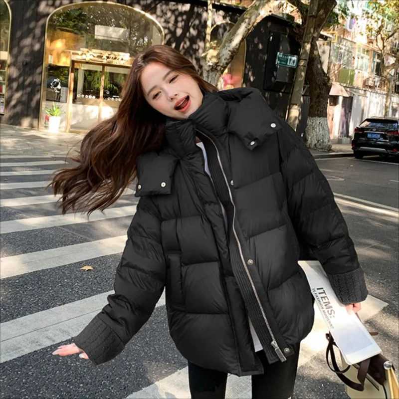 Puffer Jacket Women Winter Coat Female Korean Patchwork Fashion Outerwears Thick Warm Loose Hooded Snow Women\'s Down Jacket