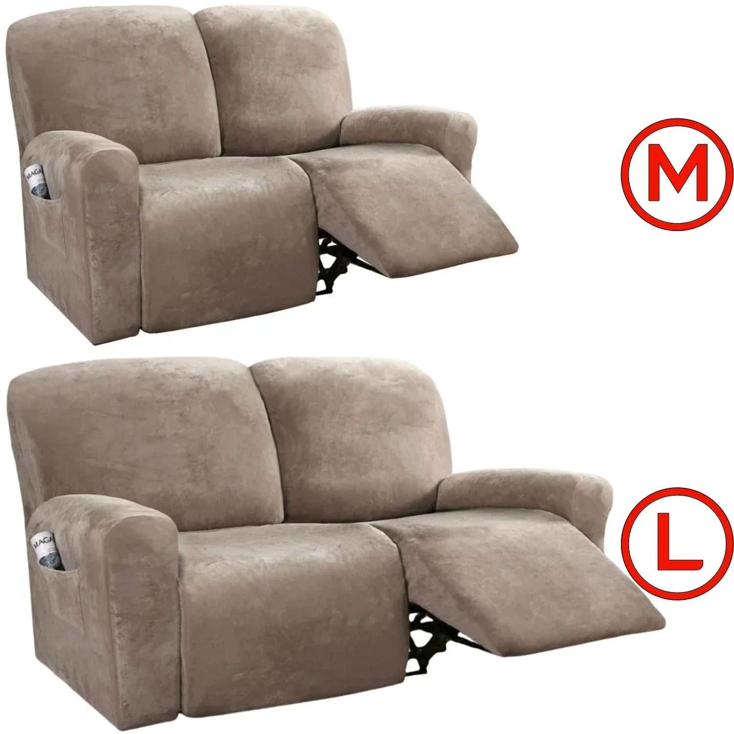 

6-Piece Velvet Stretch Loveseat Recliner Sofa Covers Slipcover M Size & L Size Funda Sofa Chaise Lounge Couch Cover 2-Seater