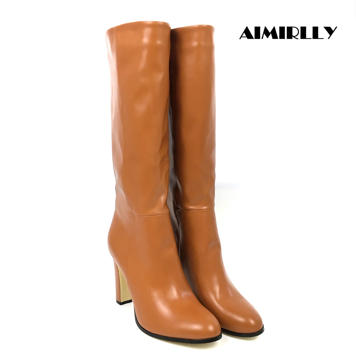 

Fashion Women't Shoes Round Toe High Heels Knee Boots Black Brown Customized Ladies Winter Autumn Party Footwear Boots Pull On