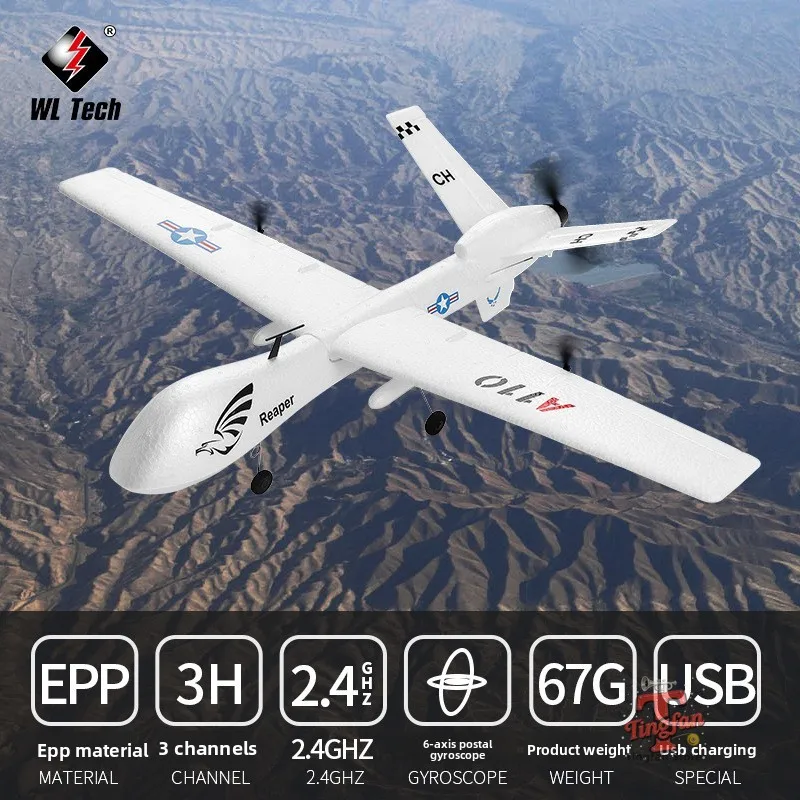 

Wltoys XK A110 MQ-9 Glider RC Airplane 660mm Wingspan 2.4G 2CH EPP Foam Material Hand Throwing RTF Built-In Gyro Christmas gift
