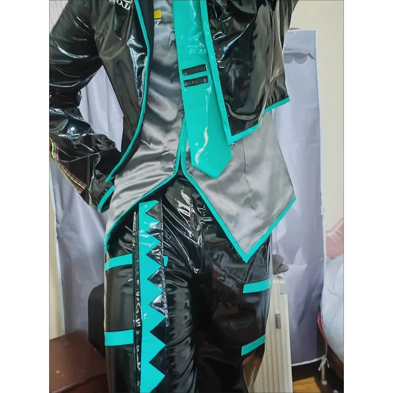 MIKUU الجنس عكس تأثيري حلي شعر مستعار للرجال أسود فضي ورنيش بدلة جلدية VOCALOIDD الرجال الطبعة 02 مجموعة حفلة تنكرية