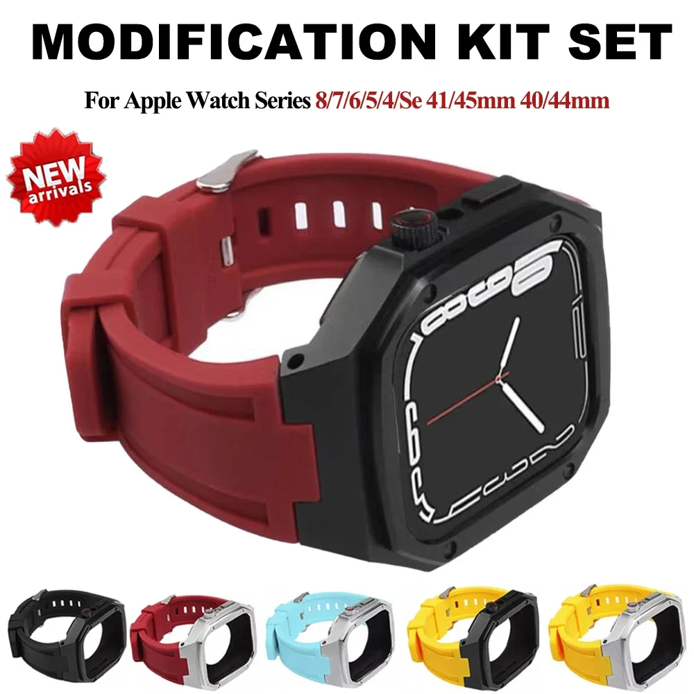 

Modification Kit for Apple Watch Series 9 8 7 45mm 41mm Transparent Case Rubber Sport Strap for IWatch Series 6 5 4 SE 44mm 40mm