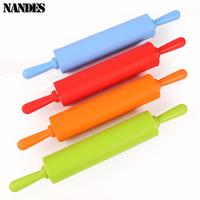 Non-Stick Plastic Handle Pastry Dough Flour Roller Silicone Rolling Pin Kitchen Baking Cooking Tools Dumpling Cake Bakeware Tool
