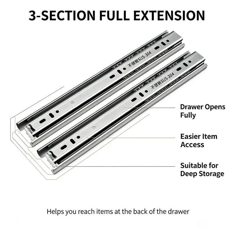 B23B Silent Drawer Slides Metal Drawer Slides Silent Slide Rails Three Section Slide Rail