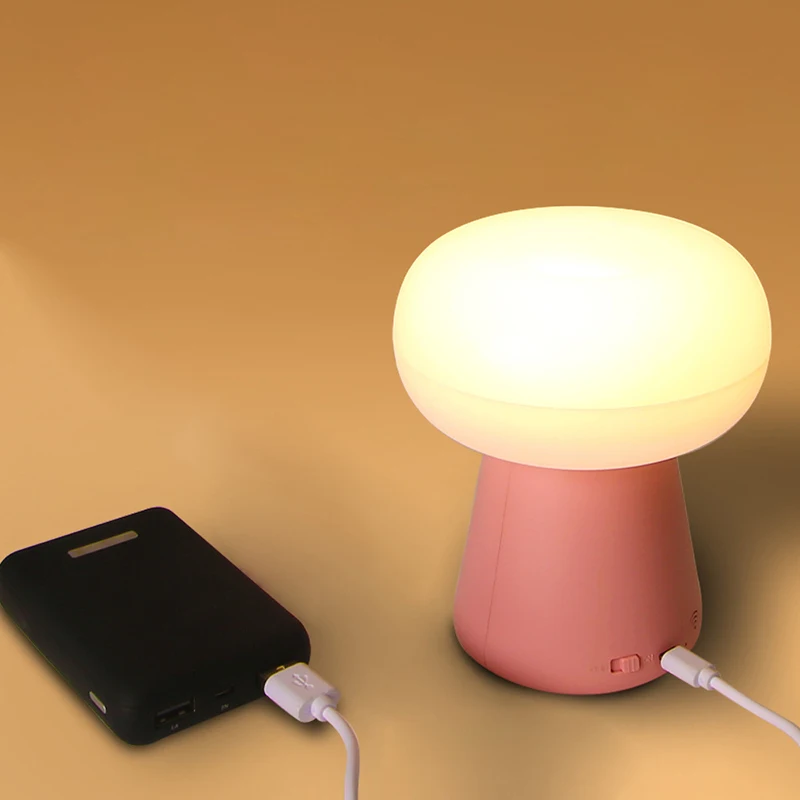 1800mAh LED Night Light with Clock Mushroom Shape Desktop Bedside Lamp Lighting Children's Birthday Christmas Gift Atmosphere