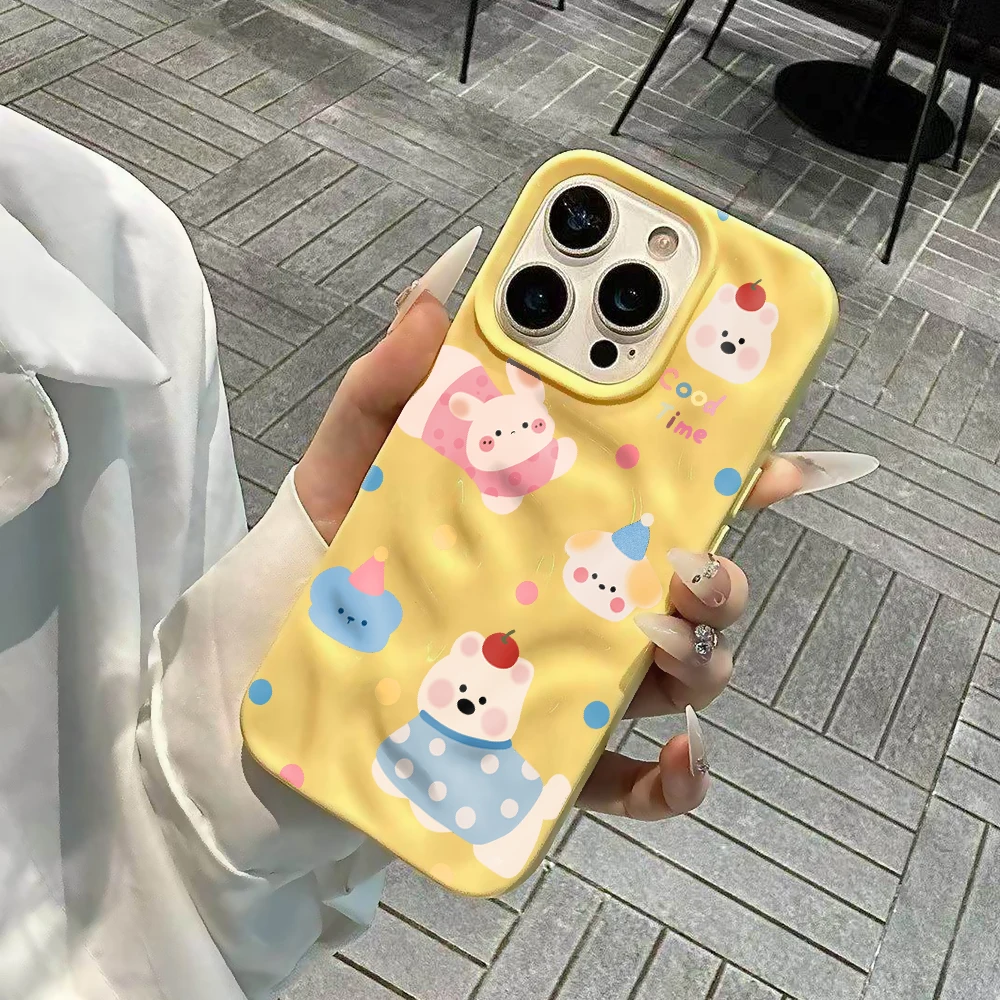 Niedliche Handyhülle in Bonbonfarben mit Welpen-Design aus weichem Silikon für iPhone 17 16 15 14 13 12 11 Pro Max 14 Plus 17Air Falten-Wellen-Design – Detail 5