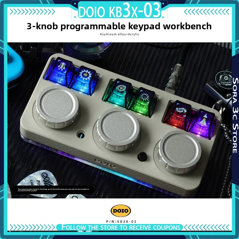 DOIO KB3X-03 Programmeerbare toetsenbordwerkbank 6 toetsen 3 knoppen PS/PR Snelkoppeling Bediening Combinatiesleutel RGB Aangepast kantoortoetsenbord