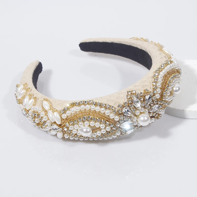 Luxury Sparkly Full Crystal Pearl Baroque Hairband Padded Rhinestone Princess Headband For Headdress Birthday Hair Jewelry