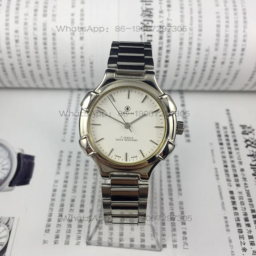 

Shanghai Watch Factory Jinji brand 17 diamond strip white surface manual mechanical watch, diameter 35mm