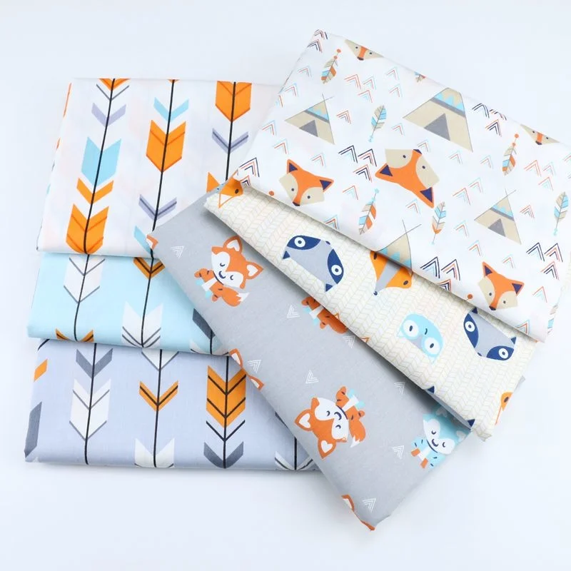 mylb 160CM*50CM cotton cloth cartoon WHITE GRAY tent smart fox geometry arrow fabric for DIY crib bedding dress handwork home