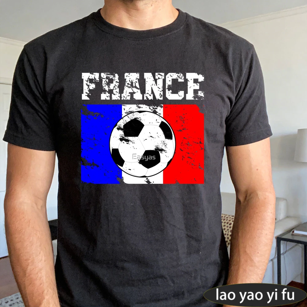 France Flag Soccer Ball T-Shirt Football Fans Casual Daily Life Shirt Soccer Part Supplies Tee Men Unisex Summer Cotton Tshirt