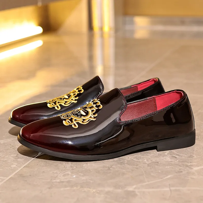 براءات الاختراع أحذية جلدية بدون كعب للرجل مصمم العلامة التجارية رجل خلع الملابس أحذية رسمية رجل فستان الزفاف مكتب حفلة بيني المتسكعون #6