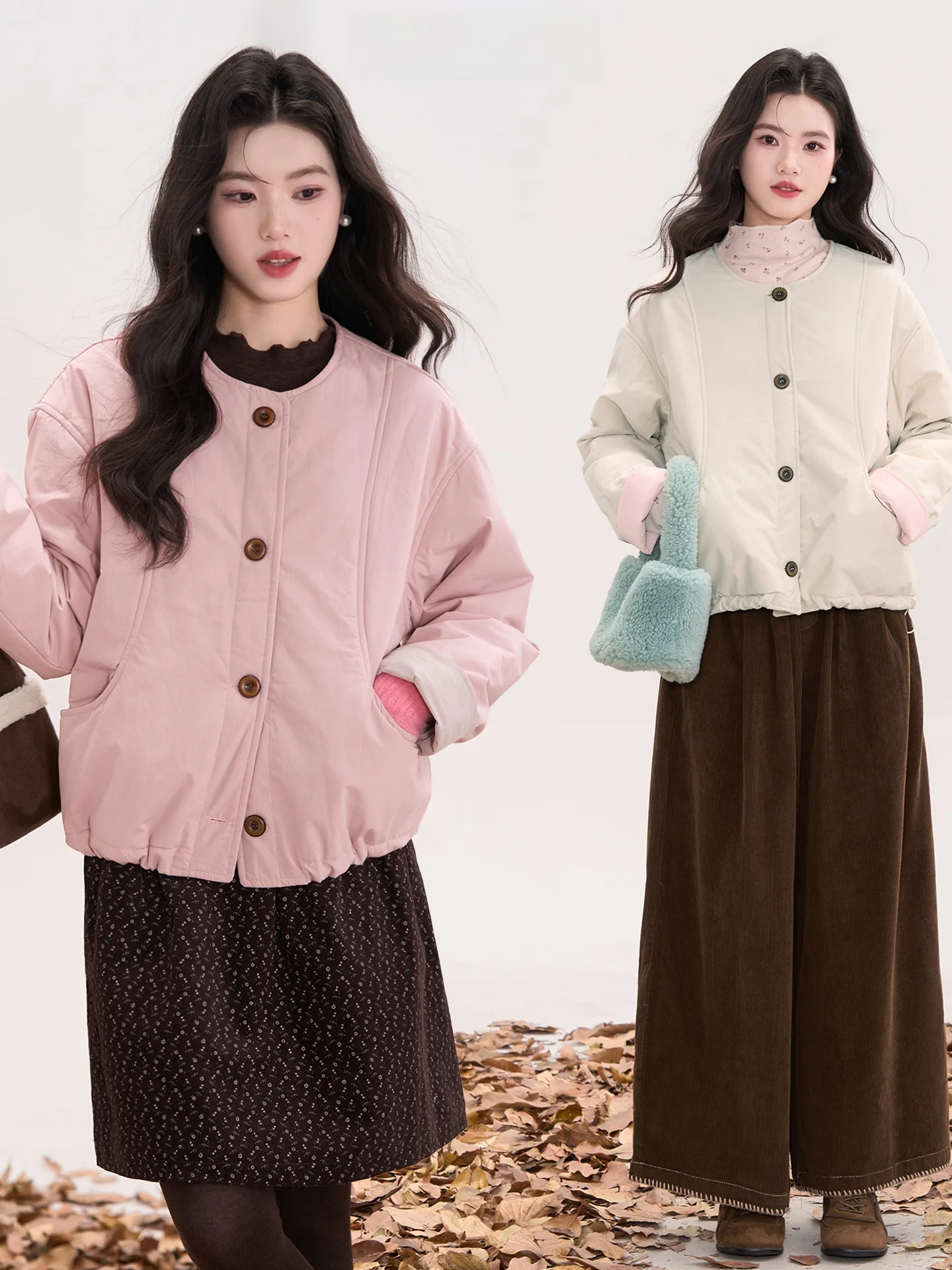 

Heme Light Cotton Jaet Women's Winter Outerwear round Ne Svel Long Sve Thin Cotton irt Sle Commute Design